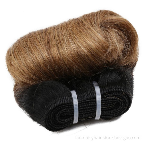 Hair Extensions 6 Short Afro Body Wave Ombre 1B/27/30 Brazilian  Remy Human Hair Bundles Honey Blonde 4Pcs
